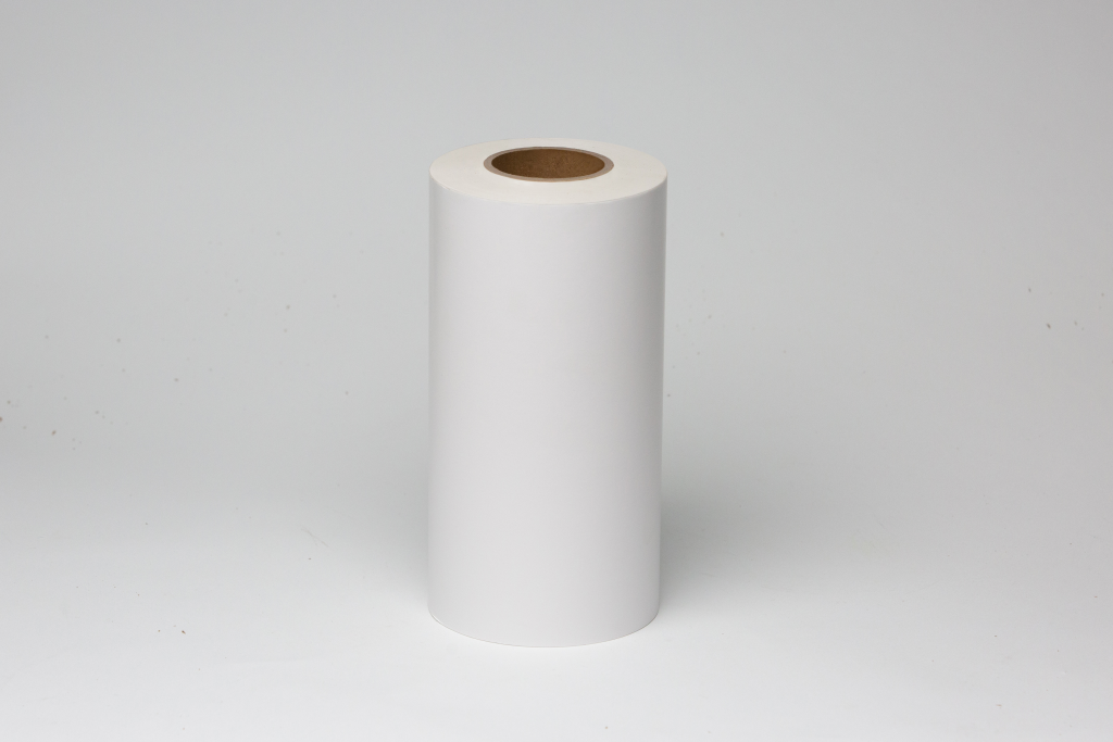 White PET self-adhesive film jumbo roll - Manufactured by Jumelage